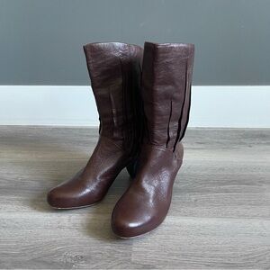 Frye Lisa 8L Pleated Leather Boots Oxblood Brown Cowboy Western Ranch Country
